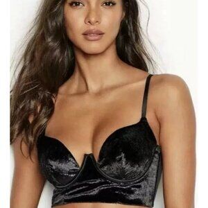 Victoria's‎ Secret Very Sexy Velvet Shimmer Long Line Bra in Black - Size 34C